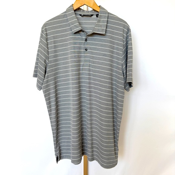Travis Mathew Men's XL Gray Striped Polo Shirt Short Sleeve Casual Golf Summer - Picture 1 of 12